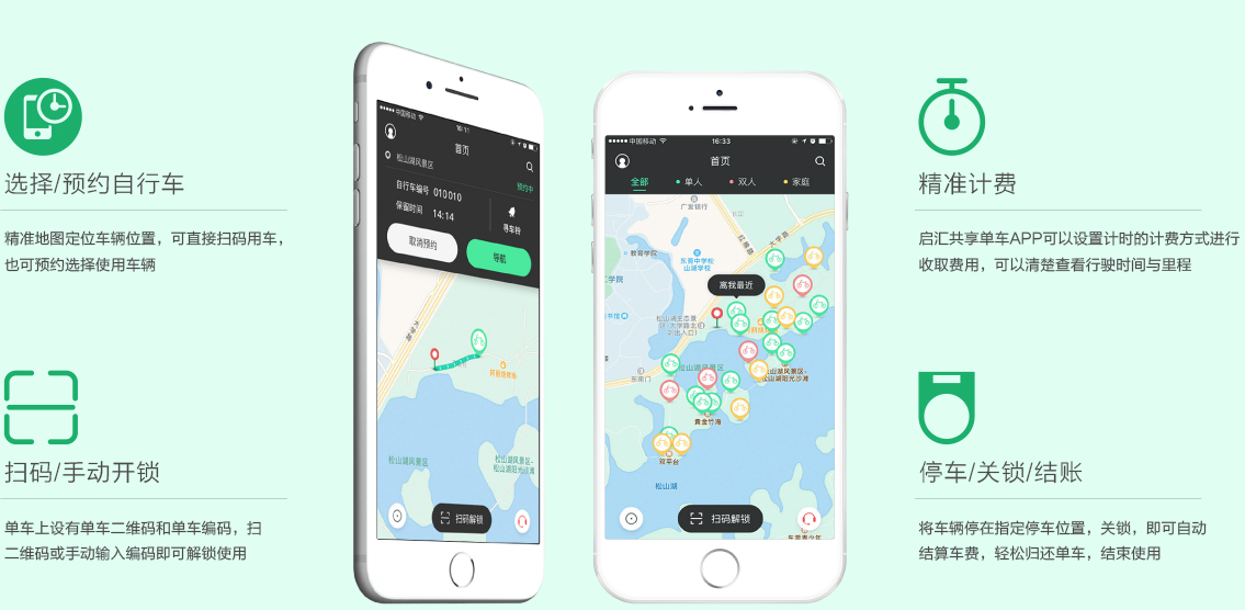才友云商共享单车APP拥有暖心的UI设计、流畅的操作系统、精准的定位分析，还具备预约用车、远程寻车、实时计费等功能,选择/预约自行车：精准地图定位车辆位置，可直接扫码用车，也可预约选择使用车辆,精准计费：才友云商共享单车APP可以设置计时的计费方式进行收取费用，可以清楚查看行驶时间与里程,扫码/手动开锁：单车上设有单车二维码和单车编码，扫二维码或手动输入编码即可解锁使用,停车、关锁、结账：将车辆停在指定停车位置，关锁，即可自动结算车费，轻松归还单车，结束使用